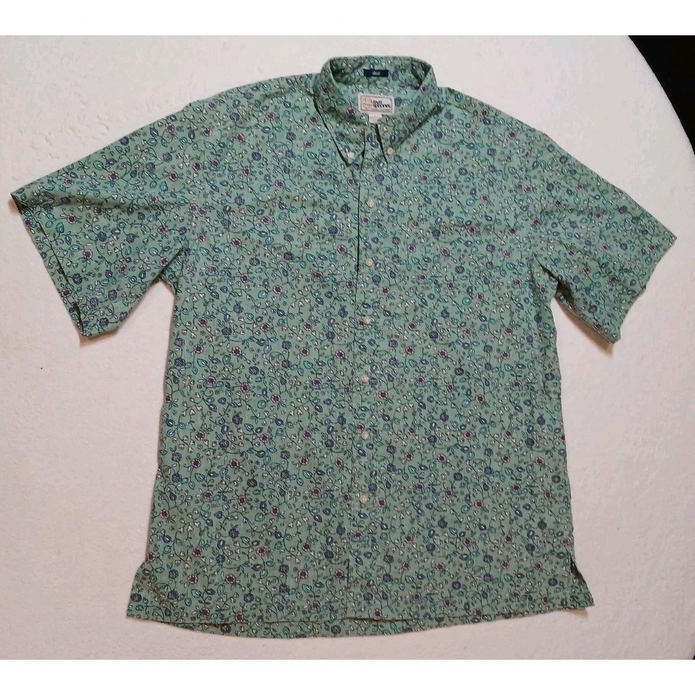 VTG Reyn Spooner Hawaiian Shirt Mens L Spooner Kloth Reverse Print Floral Green